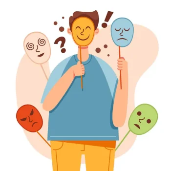 gestió-emocional persona amb diferents màscares d'emocions